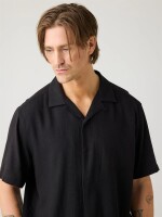 KnowledgeCotton Herren Hemd kurzarm 1090160 relaxed short sleeve Shirt Black Jet