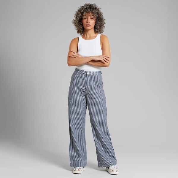 Dedicated Damen Hose Vara Workwear Stripe Blue