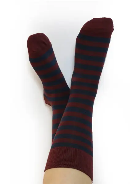 Albero Natur Unisex Socken gestreift Bordeaux/Dunkelblau