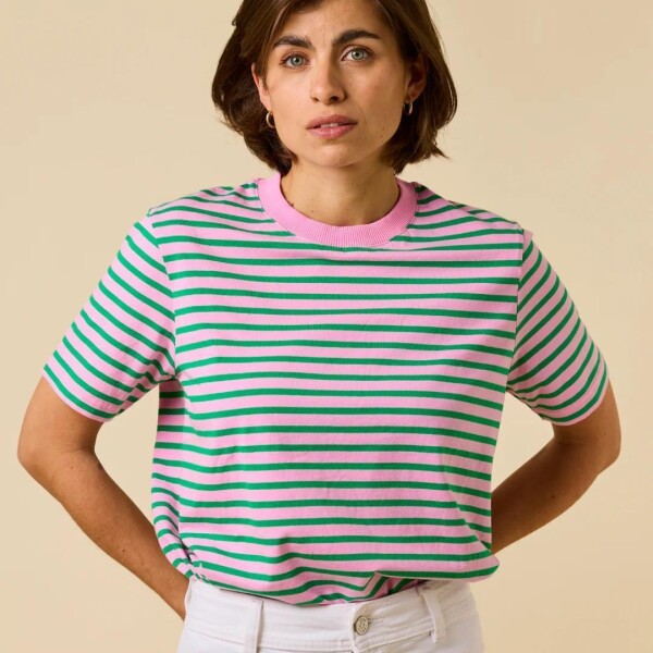 popeia Damen T-Shirt Gestreift aus Bio-Baumwolle in Pink/Grün