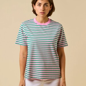 popeia Damen T-Shirt Gestreift aus Bio-Baumwolle in Pink/Grün
