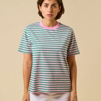popeia Damen T-Shirt Gestreift aus Bio-Baumwolle in Pink/Grün