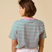 popeia Damen T-Shirt Gestreift aus Bio-Baumwolle in Pink/Grün