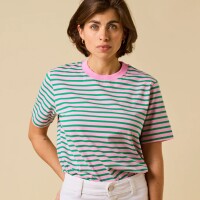 popeia Damen T-Shirt Gestreift aus Bio-Baumwolle in Pink/Grün