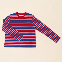 popeia Damen Sweater Langarmshirt Gestreift aus Bio-Baumwolle in rot/blau