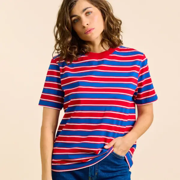 popeia Damen T-Shirt Gestreift aus Bio-Baumwolle in rot/blau