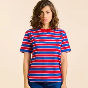 popeia Damen T-Shirt Gestreift aus Bio-Baumwolle in rot/blau