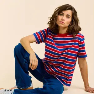popeia Damen T-Shirt Gestreift aus Bio-Baumwolle in rot/blau