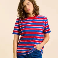 popeia Damen T-Shirt Gestreift aus Bio-Baumwolle in rot/blau