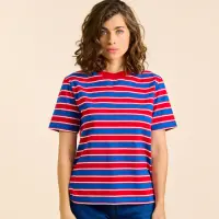 popeia Damen T-Shirt Gestreift aus Bio-Baumwolle in rot/blau