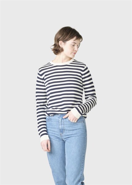 Klitmoller Collective Damen Pullover Basic Stripe Merino knit Cream/Navy