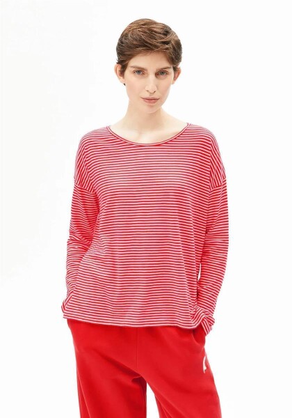 Armedangels Damen Longsleeve Xianaa Stripes pink mist-mars red