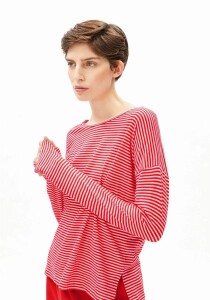 Armedangels Damen Longsleeve Xianaa Stripes pink mist-mars red