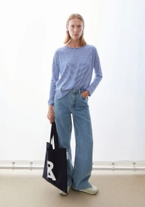 Armedangels Damen Longsleeve Xianaa Stripes oatmilk-dynamo blue