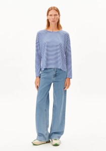 Armedangels Damen Longsleeve Xianaa Stripes oatmilk-dynamo blue