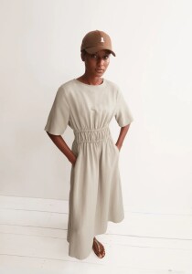 Armedangels Damen Kleid GERAFFTES KLEID LEINEN-MIX sandstone