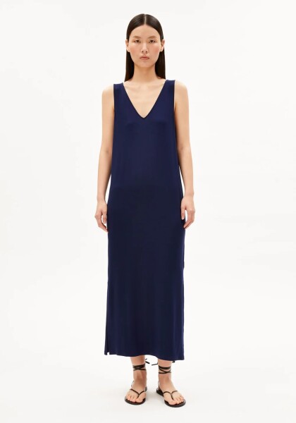 Armedangels Damen Kleid ÄRMELLOSES JERSEY-MIDI-KLEID tinted navy