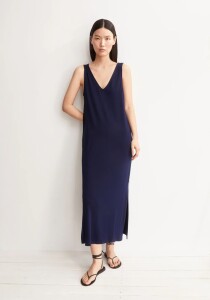 Armedangels Damen Kleid ÄRMELLOSES JERSEY-MIDI-KLEID tinted navy