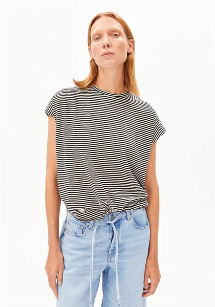 Armedangels Damen T-Shirt slub jersey stripe black-oatmilk