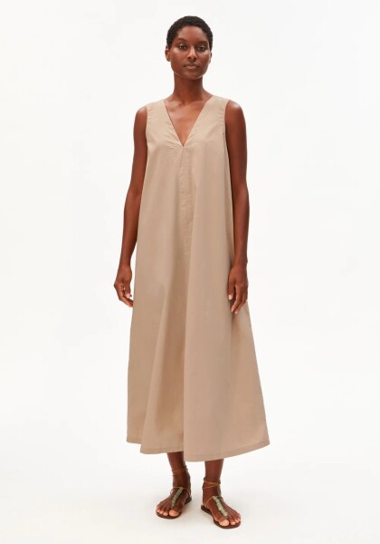 Armedangels Damen Kleid V-AUSSCHNITT POPLIN MAXI-KLEID true camel