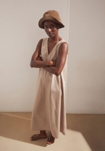 Armedangels Damen Kleid V-AUSSCHNITT POPLIN MAXI-KLEID true camel