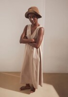 Armedangels Damen Kleid V-AUSSCHNITT POPLIN MAXI-KLEID true camel