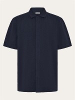 KnowledgeCotton Herren Hemd kurzarm Relaxed Seersucker 1090172 Night Sky