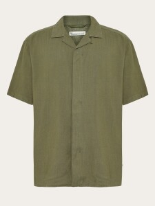 KnowledgeCotton Herren Hemd kurzarm Moss Relaxed Linen Blend 1090160 Burned Olive