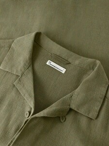 KnowledgeCotton Herren Hemd kurzarm Moss Relaxed Linen Blend 1090160 Burned Olive