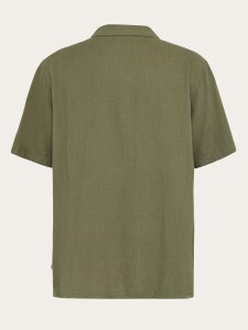 KnowledgeCotton Herren Hemd kurzarm Moss Relaxed Linen Blend 1090160 Burned Olive