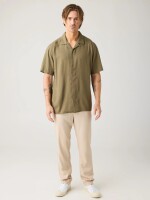 KnowledgeCotton Herren Hemd kurzarm Moss Relaxed Linen Blend 1090160 Burned Olive