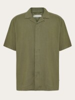 KnowledgeCotton Herren Hemd kurzarm Moss Relaxed Linen Blend 1090160 Burned Olive