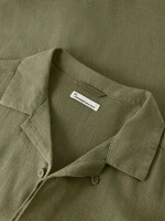 KnowledgeCotton Herren Hemd kurzarm Moss Relaxed Linen Blend 1090160 Burned Olive