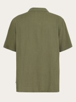 KnowledgeCotton Herren Hemd kurzarm Moss Relaxed Linen Blend 1090160 Burned Olive