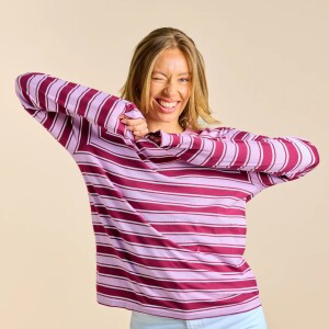 popeia Damen Sweater Langarmshirt Gestreift aus...