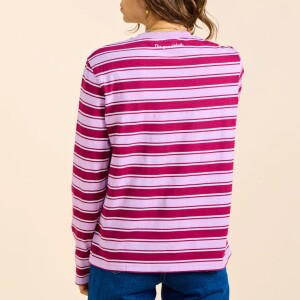 popeia Damen Sweater Langarmshirt Gestreift aus Bio-Baumwolle in aubergine/pink
