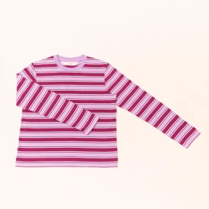 popeia Damen Sweater Langarmshirt Gestreift aus Bio-Baumwolle in aubergine/pink