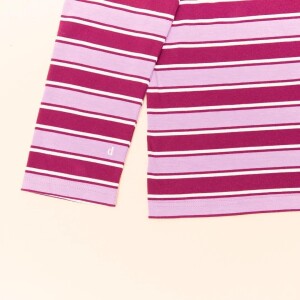 popeia Damen Sweater Langarmshirt Gestreift aus Bio-Baumwolle in aubergine/pink