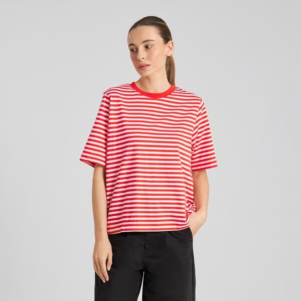 Dedicated Damen T-Shirt Vadstena stripes grenadine red
