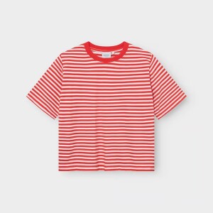 Dedicated Damen T-Shirt Vadstena stripes grenadine red