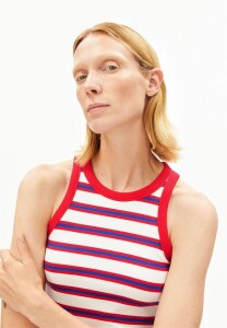 Armedangels Damen Top Kanitaa stripes light oatmilk-mars red-dynamo blue