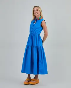 Brava Damen Kleid Sleeveless Shirtdress blue