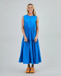 Brava Damen Kleid Sleeveless Shirtdress blue L