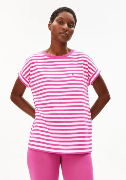 Armedangels Damen T-Shirt Idaara stripe white-very berry