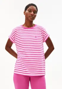 Armedangels Damen T-Shirt Idaara stripe white-very berry