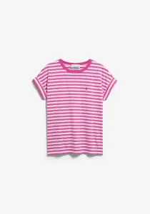 Armedangels Damen T-Shirt Idaara stripe white-very berry