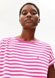 Armedangels Damen T-Shirt Idaara stripe white-very berry