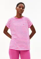Armedangels Damen T-Shirt Idaara stripe white-very berry