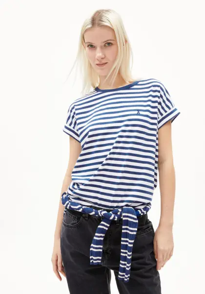Armedangels Damen T-Shirt Idaara stripe white-lapis blue