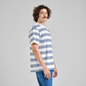 Dedicated Herren T-Shirt Stockholm Floral Stripe Blue